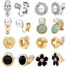 Clip Earrings for Women Hicdaw 8 Pairs Clip on Earrings for Women Non Pierced Clip On Earrings for Rose Flower CZ Simulated Freshwater Pearl Twist Knot Hypoallergenic Earrings for Girls Jewelry