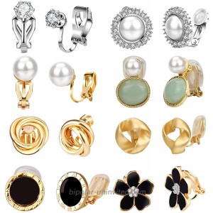 Clip Earrings for Women Hicdaw 8 Pairs Clip on Earrings for Women Non Pierced Clip On Earrings for Rose Flower CZ Simulated Freshwater Pearl Twist Knot Hypoallergenic Earrings for Girls Jewelry