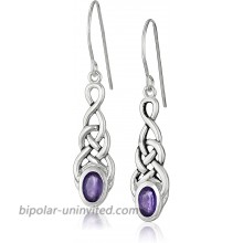  Collection Sterling Silver Genuine African Amethyst Celtic Knot Linear Drop Earrings