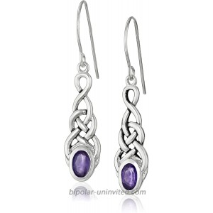  Collection Sterling Silver Genuine African Amethyst Celtic Knot Linear Drop Earrings