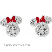 Disney Minnie Mouse Women Jewelry Sterling Silver Cubic Zirconia and Red Enamel Bow Detail Stud Earrings