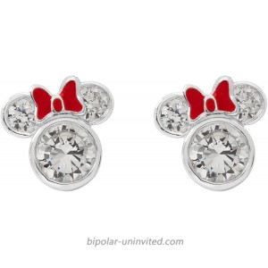 Disney Minnie Mouse Women Jewelry Sterling Silver Cubic Zirconia and Red Enamel Bow Detail Stud Earrings
