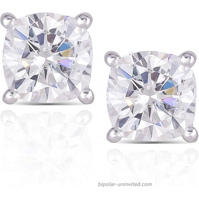 DovEggs 10K White Gold Post 2.2CTW 6MM G-H-I color Cushion Cut Moissanite Simulated Diamond Stud Earrings Sterling Silver Push Back