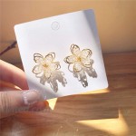 D.Rosse Unique Boho Handmade Chic White Hollow Crystal Double Layer Flower Stud Earrings Summer Beach Vacation Floral Earrings for Women Girls Gold