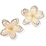 D.Rosse Unique Boho Handmade Chic White Hollow Crystal Double Layer Flower Stud Earrings Summer Beach Vacation Floral Earrings for Women Girls Gold