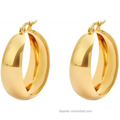 Edforce Stainless Steel 18K Gold Plated Lead-free Hypoallergenic Wide Large Rounded Hoop Earrings with Click-Top Gold 25