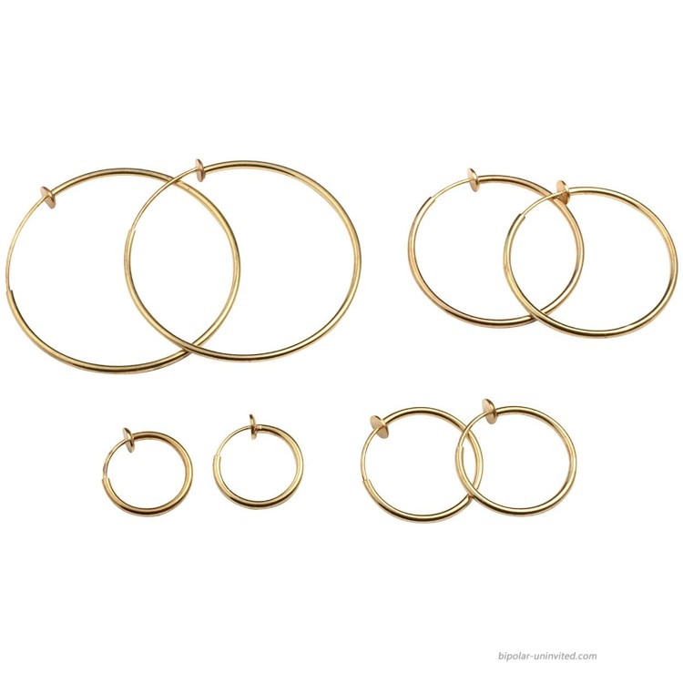 Evelots Clip on Spring Hoop Earrings-Gold Silver-Comfy Pinch Nickel Free-4 Sizes