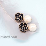 Fashion jewelry designer imitation pearl camellia charm dangle earrings for women Black