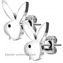 Forbidden Body Jewelry Surgical Steel Playboy Bunny Stud Earrings Silver Tone