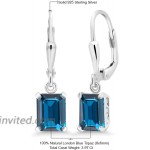 Gem Stone King 925 Sterling Silver London Blue Topaz Earrings For Women 3.97 Cttw Gemstone Birthstone Emerald Cut 8X6MM