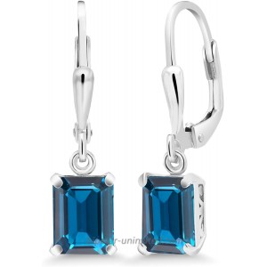 Gem Stone King 925 Sterling Silver London Blue Topaz Earrings For Women 3.97 Cttw Gemstone Birthstone Emerald Cut 8X6MM
