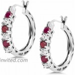 Gem Stone King 925 Sterling Silver Red Ruby and White Lab Grown Diamond Accent Women's Hoop Earrings 0.83 Cttw 22MM = 0.85 inches Diameter