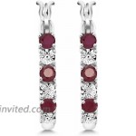 Gem Stone King 925 Sterling Silver Red Ruby and White Lab Grown Diamond Accent Women's Hoop Earrings 0.83 Cttw 22MM = 0.85 inches Diameter