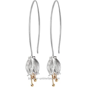 ♥Gift for Mother's Day♥ Lotus Fun 925 Sterling Silver Drop Earrings Natural Fresh Bell Flower Dangle Earrings Handmade Unique Jewelry Gift for Women and Girls