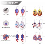 Honsny 20 Pairs American Flag Faux Leather Earrings for Women Layered Leaf Teardrop Dangle Earrings Lightweight Earrings Independence Day Patriotic Jewelry