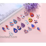 Honsny 20 Pairs American Flag Faux Leather Earrings for Women Layered Leaf Teardrop Dangle Earrings Lightweight Earrings Independence Day Patriotic Jewelry