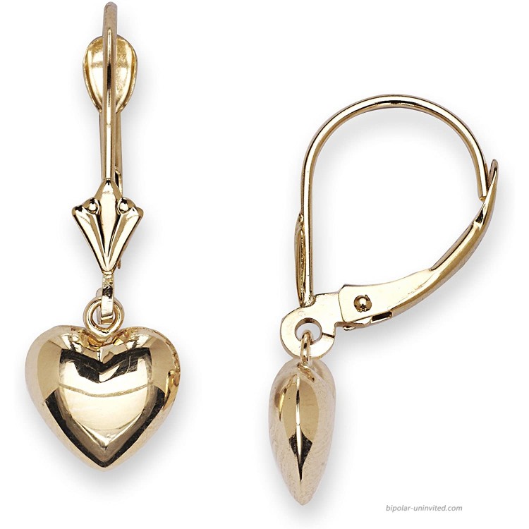 JewelryWeb Solid 14k Gold Polished Heart Drop Dangle Leverback Earrings for women 8mmx22mm yellow-gold Dangle Earrings