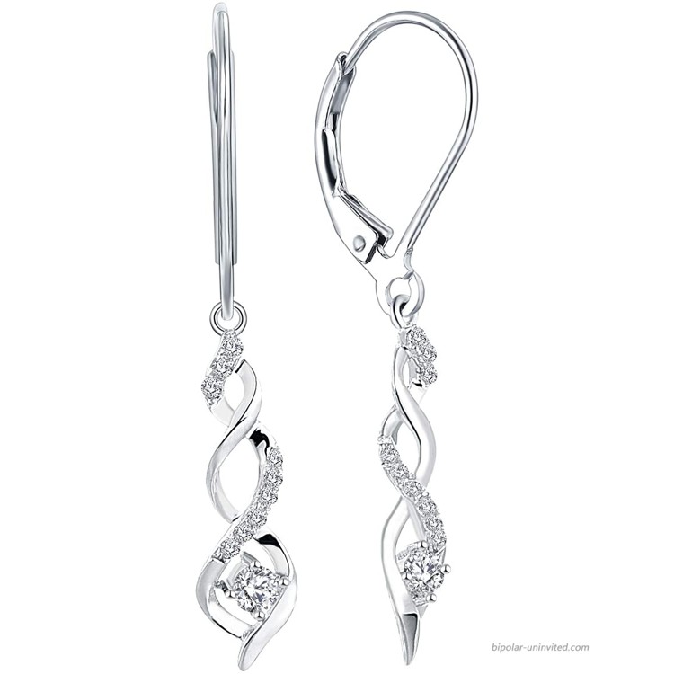 JO WISDOM 925 Sterling Silver Infinity Leverback Dangle & Drop Earrings with AAA Cubic Zirconia