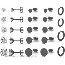 KANOUE 12 Pairs Hypoallergenic Earrings Stainless Steel Cubic Zirconia Stud Earrings Set Earrings for Women Multipack Black
