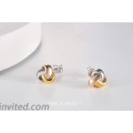 Love Knot Earrings 925 Sterling Silver Love Knot Post Earrings Tri-tone White Yellow and Rose Gold Twisted Love Knot Stud Earrings for Women
