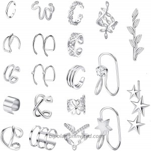 LOYALLOOK 20PCS Ear Cuff for Women Stainless Steel Non-Piercing Ears Helix Cartilage Clip On Wrap Earring Ear Cuff Set for Women Men