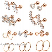 Masedy 10Pairs Stainlesss Steel Cartilage Stud Earrings for Women Girls Helix Tragus Couch Hoop Piercing Earrings Set 10R
