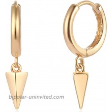 Mevecco Gold Dainty Dangle Hoop Earrings for Women 14K Gold Plated Delicate cute Geometric Triangle Cone Dangle Earringsawl