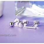 Milacolato 925 Sterling Silver Tiny Bar Ball Earrings Minimalism Tiny Stud Earrings for Women 3Pairs