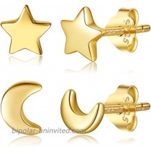 Moon Star Stud Earrings 18k Gold Plated Sterling Silver Crescent Moon Earrings for Women Dainty Night Sky Earrings