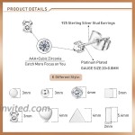 PATISORNA 8Pair 925 Sterling Silver Pins Tiny Stud Earrings for Women Men 3mm Round CZ Ball Stud Earrings Geometric Bar Dot Square Triangle Small Earrings Set