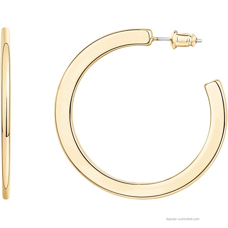 PAVOI 14K Yellow Gold Hoop Earrings For Women | 4mm Flat Thick 45mm Infinity Gold Hoops Women Earrings | Gold Plated Loop Earrings For Women | Lightweight Hoop Earrings Set For Girls