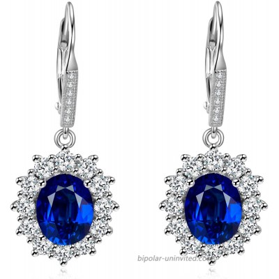 Sapphire & White Topaz Simulated Oval-cut Halo Leverback Dangle Earrings for Women Girls