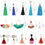 Sntieecr 36 Pairs Colorful Tassel Earrings Long Thread Layered Ball Dangle Earrings Hoop Fringe Bohemian Tiered Tassel Drop Earrings Fashion Gift Set for Women Birthday Christmas Party Decorations
