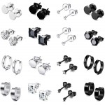 SPINEX 16 Pairs Earrings for Men Women Stainless Steel CZ Black Silver Stud Earrings Women Huggie Hoop Surgical Jewelry Earrings Set 16 pairs