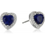 Sterling Silver Created Blue Sapphire and Created White Sapphire Halo Heart Stud Earrings