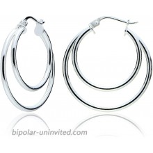 Sterling Silver Double Circle Round-Tube Polished Hoop Earrings 30mm