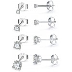 Sterling Silver Stud Earrings for Women Girls Men 4 Pairs Hypoallergenic Cubic Zirconia CZ Studs Small Round Simulated Diamond Earrings Cartilage Tragus Helix Earrings Set 2-5mm
