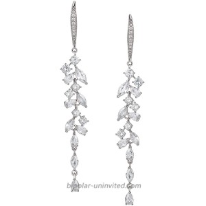 SWEETV Long Marquise Wedding Birdal Earrings for Brides Bridesmaid Crystal Chandelier Dangle Earrings for Women Prom Silver
