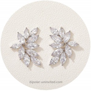 SWEETV Marquise Bridal Wedding Earrings for Brides Bridesmaids Crystal Cubic Zirconia Rhinestone Cluster Stud Earrings for Women Prom Silver