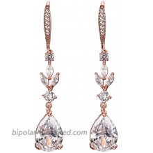 SWEETV Wedding Cubic Zirconia Earrings for Women Brides Bridesmaids -Teardrop Crystal Rhinestones Dangle Earrings Rose Gold