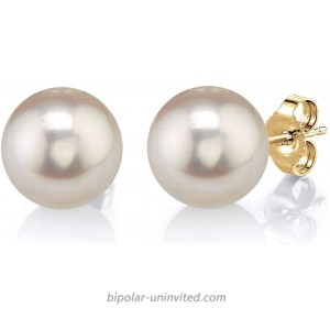 THE PEARL SOURCE 14K Gold 9-10mm Round White Freshwater Cultured Pearl Stud Earrings for Women