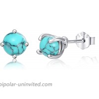 Turquoise Studs Earrings 925 Sterling Silver 4mm Round Shape Tiny Studs Turquoise Jewelry Gift for Women Daughter Girlfriend