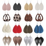 Wremily 16 Pairs Leather Earrings for Women Teardrop Leaf Leopard Print Drop Earrings Lightweight Dangle Earrings Set