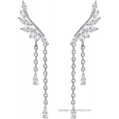 YOQUCOL Angel's Wings Cubic Zirconia Crystal Ear Climber Long Drop Dangle Earring for Girls Women