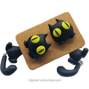 ZaH Pair of 925 Silver Earring Cartoon Animal Jewerly Gift Earring for Women Men Kids Black cat
