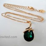 14K Gold Plated Drop Crystal Zircon Green Snake Pendant Necklace and Earring Jewelry Set