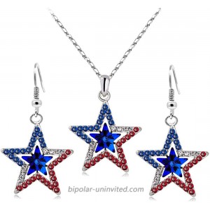 4th of July Earrings for Women - Fourth of July Necklace - July 4th Earrings - Red White and Blue Necklace - American Flag Necklace for Women - Star Necklace Blue Blue Stones Set