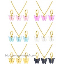 6 Sets Butterfly Jewelry Sets Include Acrylic Butterfly Pendant Necklace and Huggie Hoop Drop Earrings for Women GirlsClassic Colors