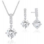 .925 Sterling Silver Cubic Zirconia Dangle Earrings and Pendant Necklace on 18 Rope Chain Set
