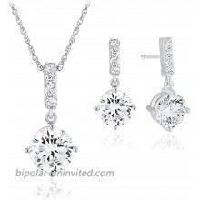 .925 Sterling Silver Cubic Zirconia Dangle Earrings and Pendant Necklace on 18 Rope Chain Set